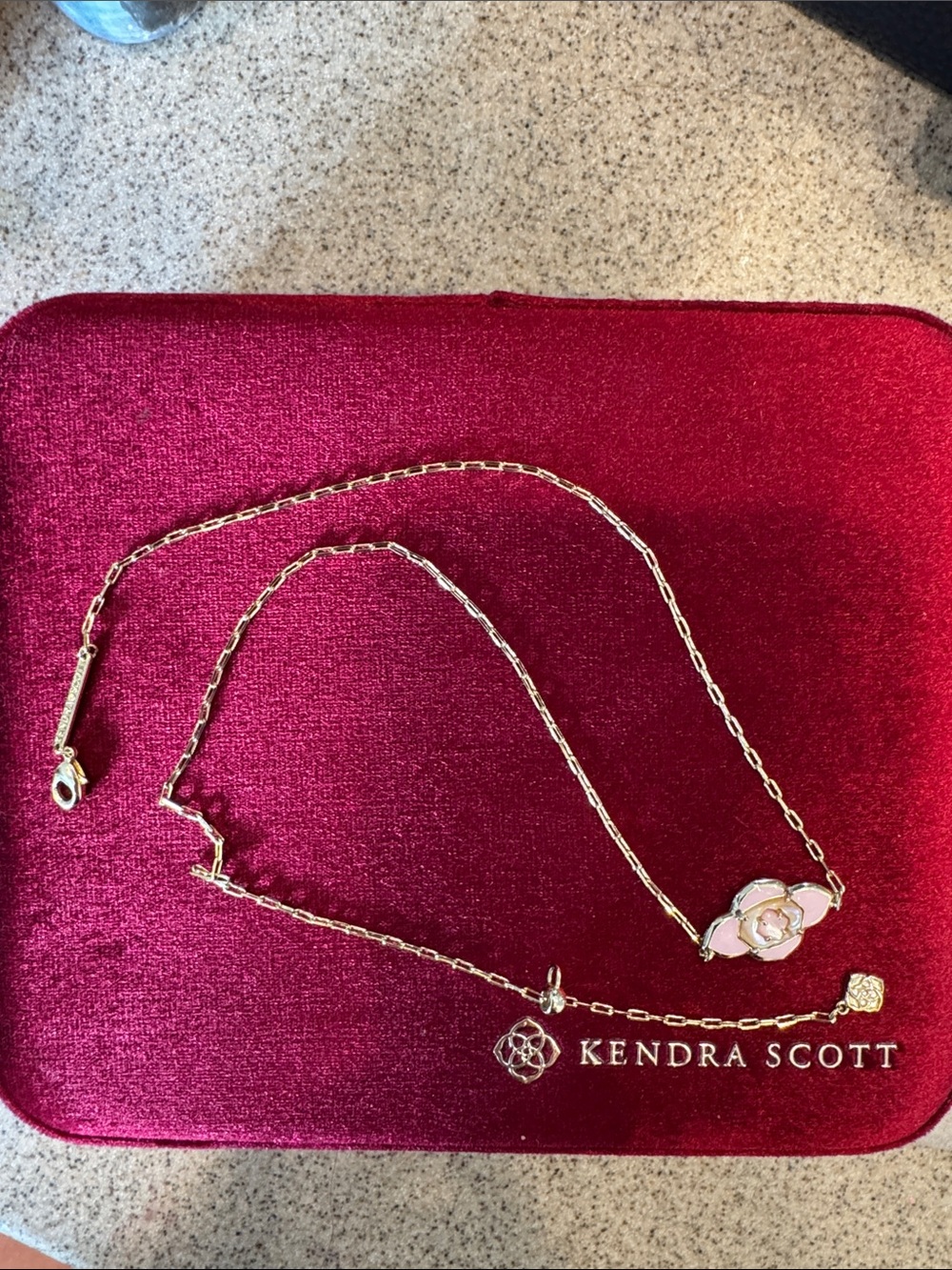 Kendra Scott Gold Pink Enamel Flower Necklace